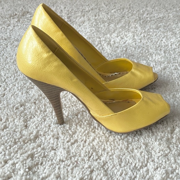 Delicious | Bright Yellow Peep-Toe Heels - Picture 3 of 11